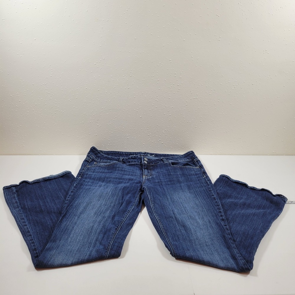 American‎ Eagle Flare Jeans Womens 14 Reg Blue Excellent Stretch Dark Wash Denim